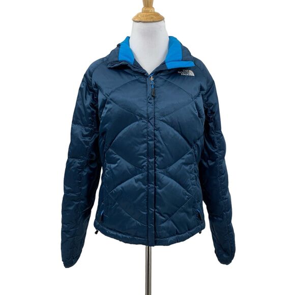 The North Face Jacket Women S Small Ocean Blue Full Zip Goose Down 550 Puffer - Picture 1 of 16